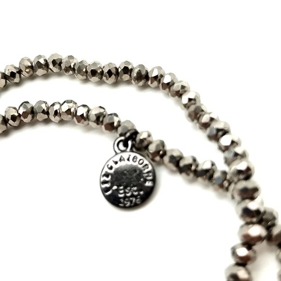 Liz Claiborne Silver Tone Double Strand Stretch Bracelet with Pave Crystal Bead - Picture 9 of 11